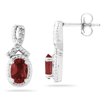 Oval Shaped Garnet and Diamond Earrings in White Gold