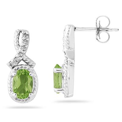 Oval Shaped Peridot and Diamond Earrings in White Gold