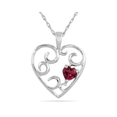 Heart Shaped Rhodolite Heart Pendant in White Gold