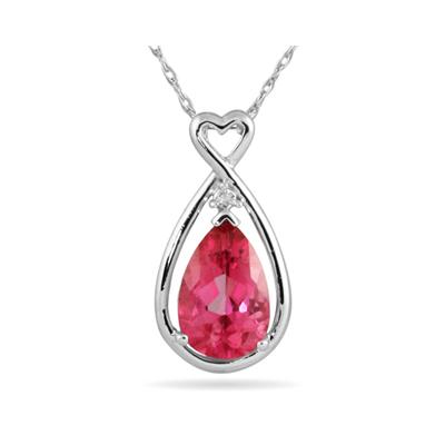 3 1/2 Carat Pear Shaped Natural Pink Topaz and Diamond Pendant in 10K White Gold