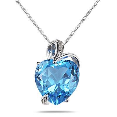 3.00 Carat Swiss Blue Topaz and Diamond Heart Pendant in .925 Sterling Silver