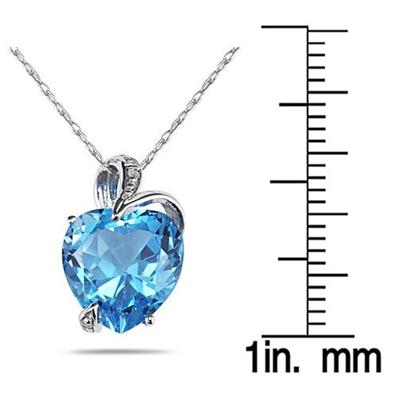 3.00 Carat Swiss Blue Topaz and Diamond Heart Pendant in .925 Sterling Silver