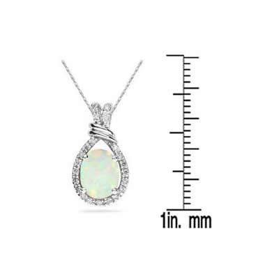 All Natural 9x7 Oval Opal and Diamond Pendant in in .950 Sterling Silver