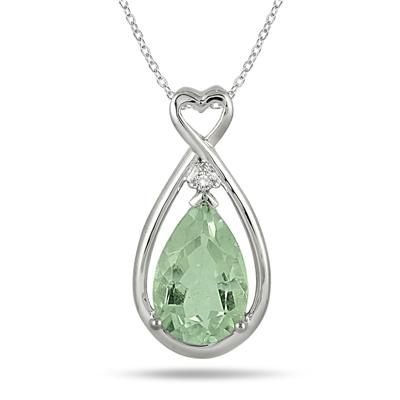 2.75 Carat Natural Green Amethyst and Genuine Diamond Pendant in .925 Sterling Silver