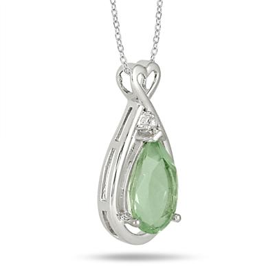 2.75 Carat Natural Green Amethyst and Genuine Diamond Pendant in .925 Sterling Silver