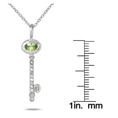 Peridot and Diamond Key Pendant in 10K White Gold