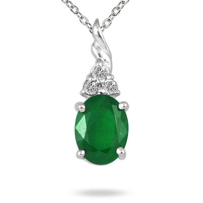 1.25 Carat Genuine Emerald and Diamond Pendant in .950 Sterling Silver