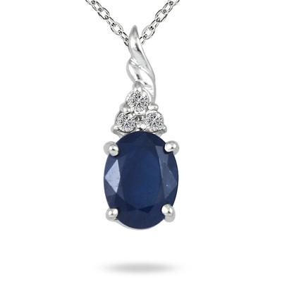 1.25 Carat Genuine Sapphire and Diamond Pendant in .950 Sterling Silver