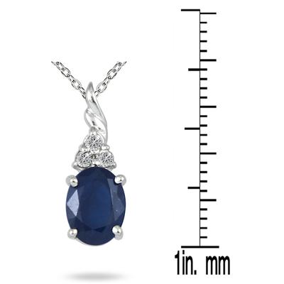 1.25 Carat Genuine Sapphire and Diamond Pendant in .950 Sterling Silver