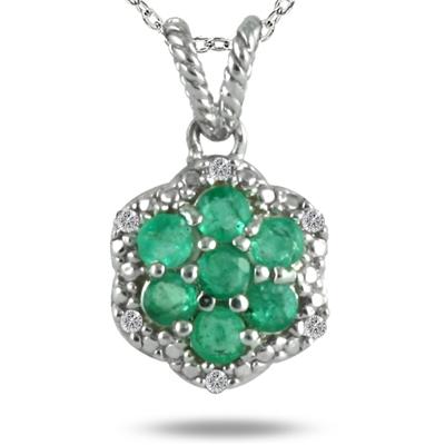 All Natural Emerald and Diamond Pendant in .925 Sterling Silver