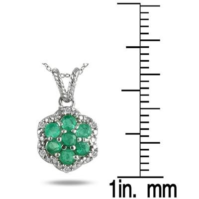 All Natural Emerald and Diamond Pendant in .925 Sterling Silver
