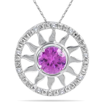 7MM Created Pink Sapphire and Genuine Diamond Aztec Sun Pendant in .925 Sterling Silver