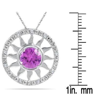 7MM Created Pink Sapphire and Genuine Diamond Aztec Sun Pendant in .925 Sterling Silver