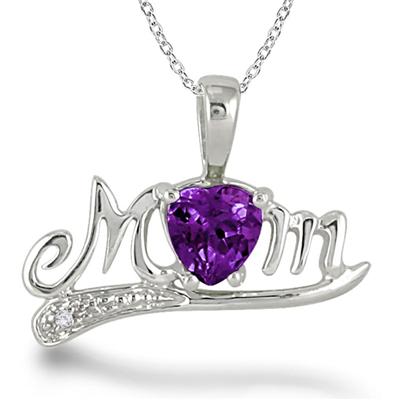 Amethyst and Diamond MOM Pendant in .925 Sterling Silver