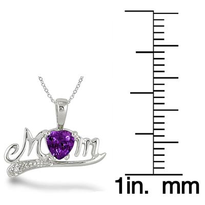 Amethyst and Diamond MOM Pendant in .925 Sterling Silver