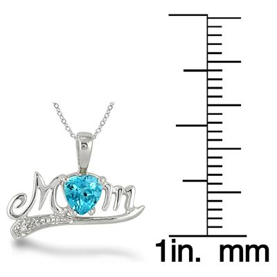 1.25 Carat Blue Topaz and Diamond MOM Pendant in .925 Sterling Silver
