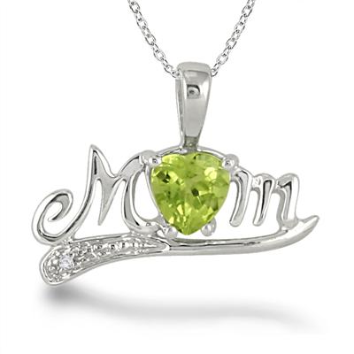 Peridot and Diamond MOM Pendant in .925 Sterling Silver