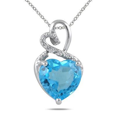 4.00 Carat Blue Topaz and Diamond Heart Pendant in .925 Sterling Silver