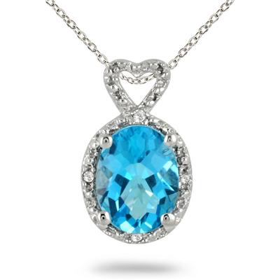 2 Carat Cushion Cut Swiss Blue Topaz and Diamond Pendant in .925 Sterling Silver