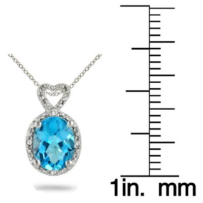 2 Carat Cushion Cut Swiss Blue Topaz and Diamond Pendant in .925 Sterling Silver