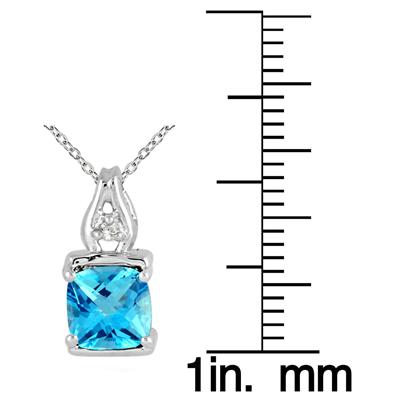 2 Carat Cushion Cut Swiss Blue Topaz and Diamond Pendant in .925 Sterling Silver