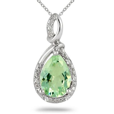 2.75 Carat Green Amethyst and Diamond Pendant in .925 Sterling Silver
