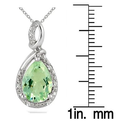 2.75 Carat Green Amethyst and Diamond Pendant in .925 Sterling Silver