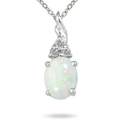 1.50 Carat Created Opal and Diamond Pendant in .925 Sterling Silver