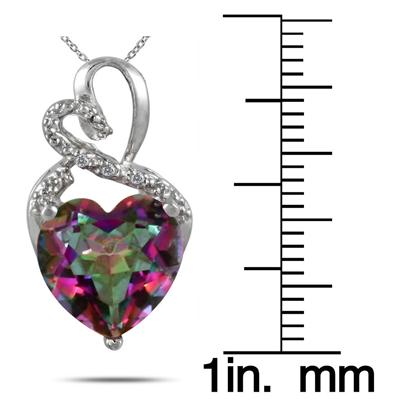 3.50 Carat Genuine Mystic Rainbow Topaz Heart and Diamond Pendant in .925 Sterling Silver