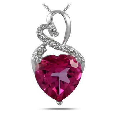 5.00 Carat Genuine Pink Topaz Heart and Diamond Pendant in .925 Sterling Silver