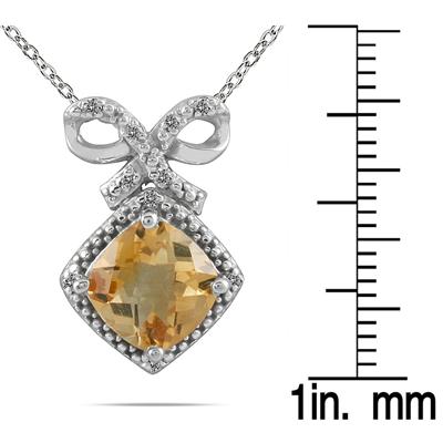 2.50 Carat Cushion Citrine and Diamond Pendant in .925 Sterling Silver