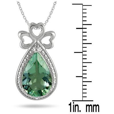 3.00 Carat All Natural Pear Shape Green Amethyst and Diamond Heart Pendant in .925 Sterling Silver