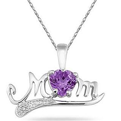 Amethyst and Diamond MOM Pendant in 10K White Gold