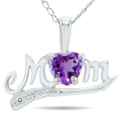 Amethyst and Diamond MOM Pendant in 10K White Gold