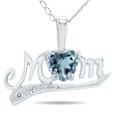 Aquamarine and Diamond MOM Pendant 10K White Gold