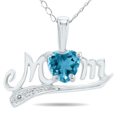 Blue Topaz and Diamond MOM Pendant 10K White Gold