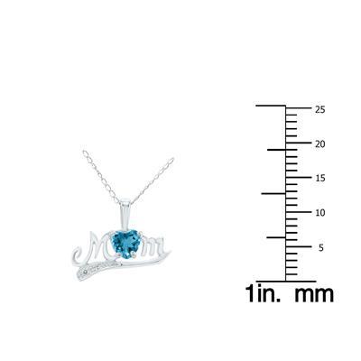 Blue Topaz and Diamond MOM Pendant 10K White Gold