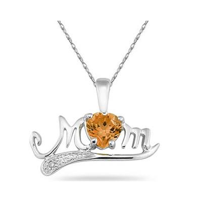 Garnet and Diamond MOM Pendant in 10k White Gold