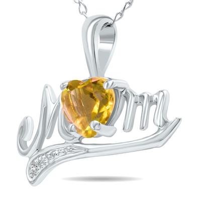 Garnet and Diamond MOM Pendant in 10K White Gold