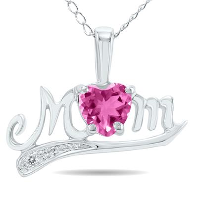 Pink Topaz and Diamond MOM Pendant 10k White Gold