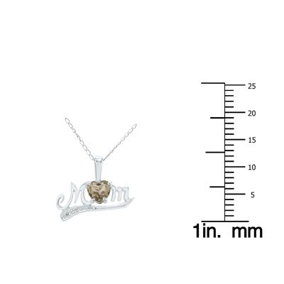 Smokey Quartz and Diamond MOM Pendant 10K White Gold