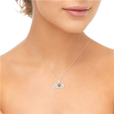 Smokey Quartz and Diamond MOM Pendant 10K White Gold