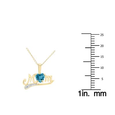 Blue Topaz and Diamond MOM Pendant in 10K Yellow Gold