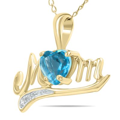 Blue Topaz and Diamond MOM Pendant in 10K Yellow Gold