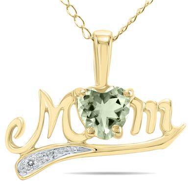 Green Amethyst and Diamond MOM Pendant in 10k Yellow Gold