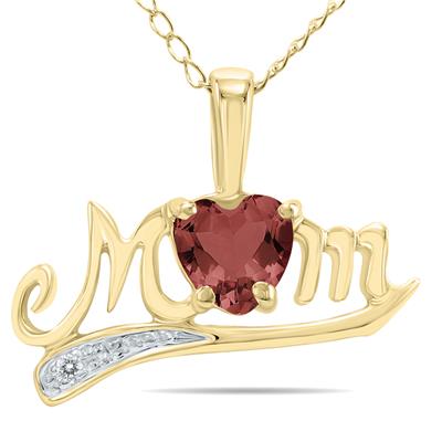Garnet and Diamond MOM Pendant in 10K Yellow Gold