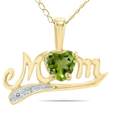 Peridot and Diamond MOM Pendant in 10k Yellow Gold