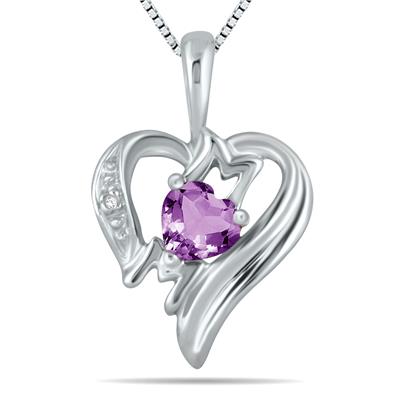 Genuine Amethyst and Diamond Heart MOM Pendant in 10K White Gold