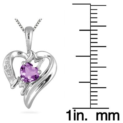 Genuine Amethyst and Diamond Heart MOM Pendant in 10K White Gold