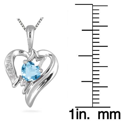 Blue Topaz and Diamond Heart MOM Pendant in 10K White Gold